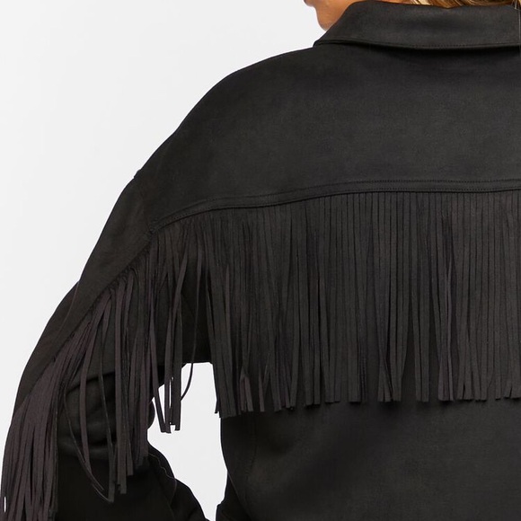 Jackets & Blazers - Black fringe faux suede moto jacket